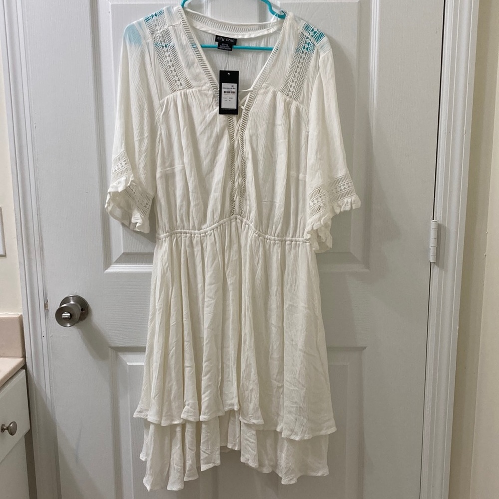 City Chic white flowing dress size 14